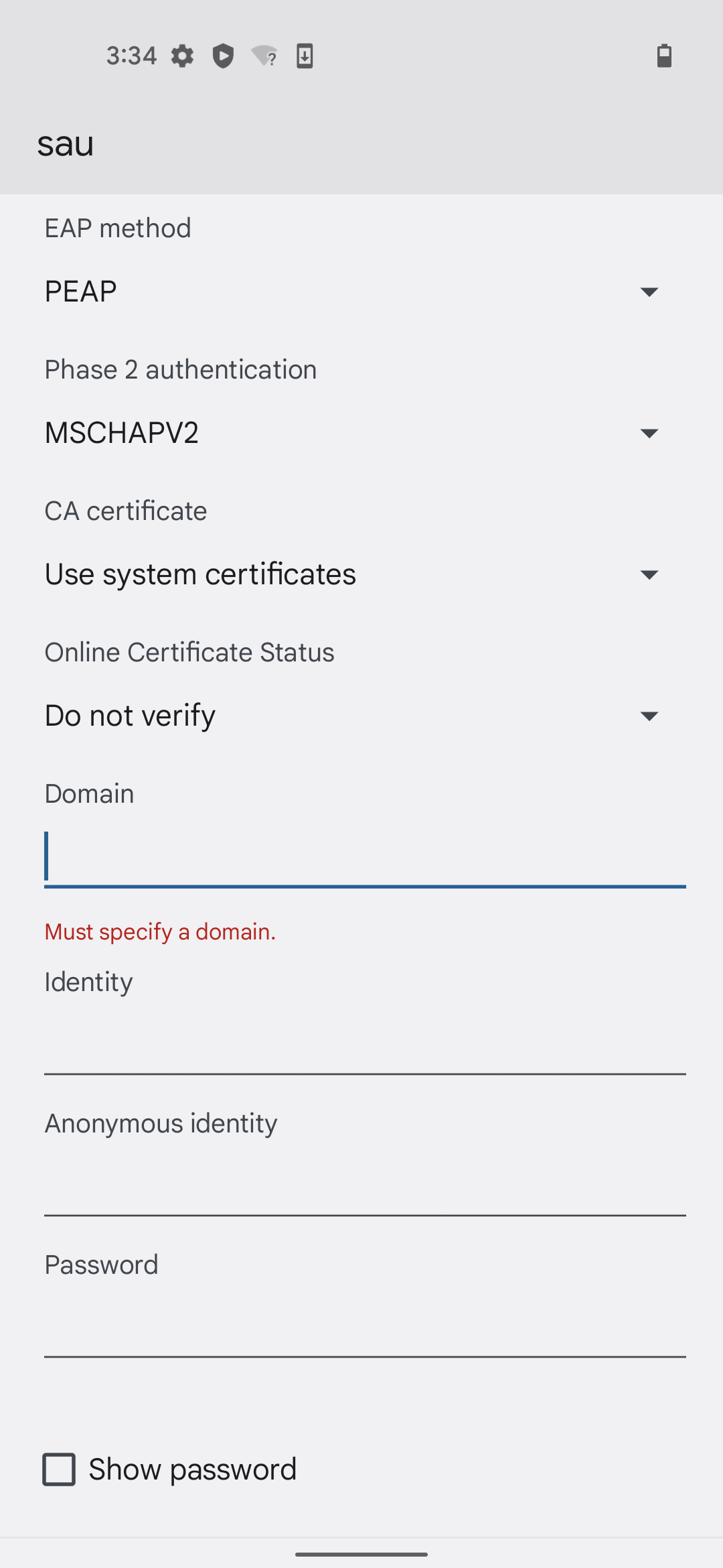 Android WiFi login screen