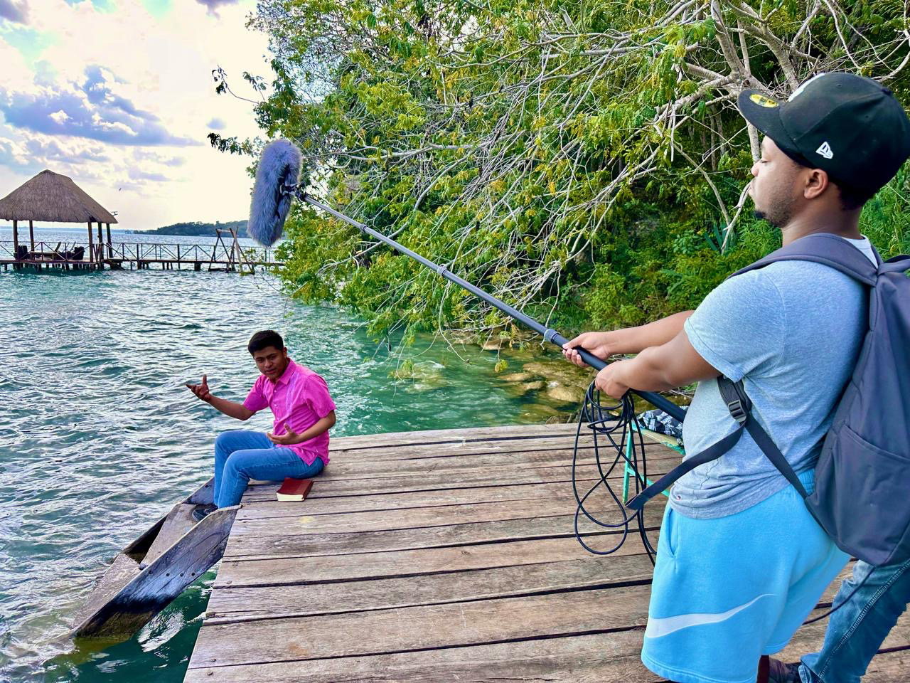 A student on the media mission trip works on the project in Mexico.