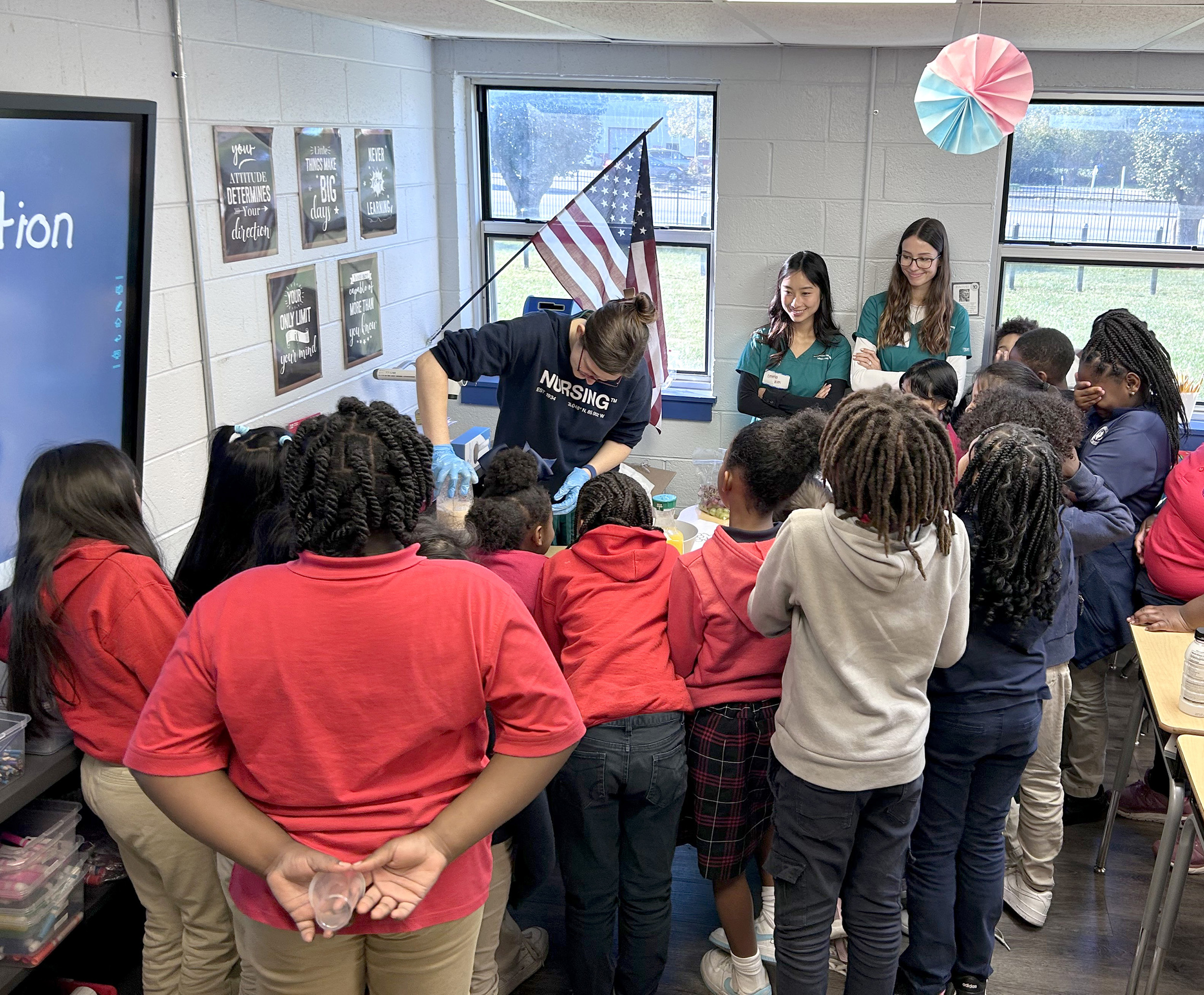 nursing students teach third graders about health